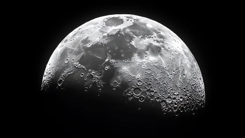 Lunar terminator in high-contrast monochrome telescopic study.