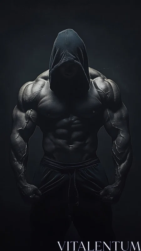 Shadow-forged titan in a hooded shroud of raw power.