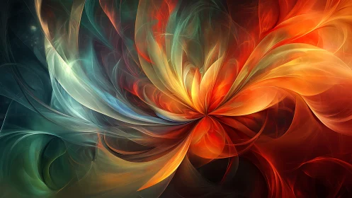 Radiant fractal flower explodes in multicolored luminous plumes