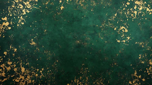 Textured emerald surface with irregular gold splatter pattern.