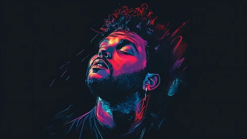 Neon-lit portrait captures a soulful moment of quiet release