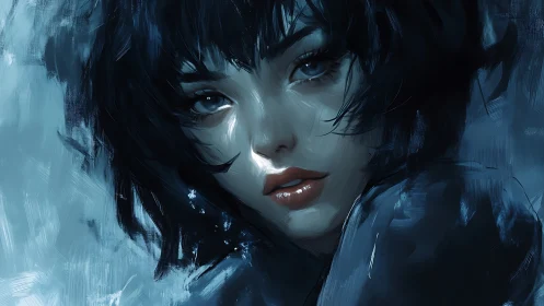 Soft midnight gaze meets cool light in a dreamy portrait