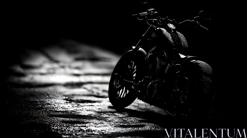 Midnight chopper glows on rain-slick asphalt stage of night.