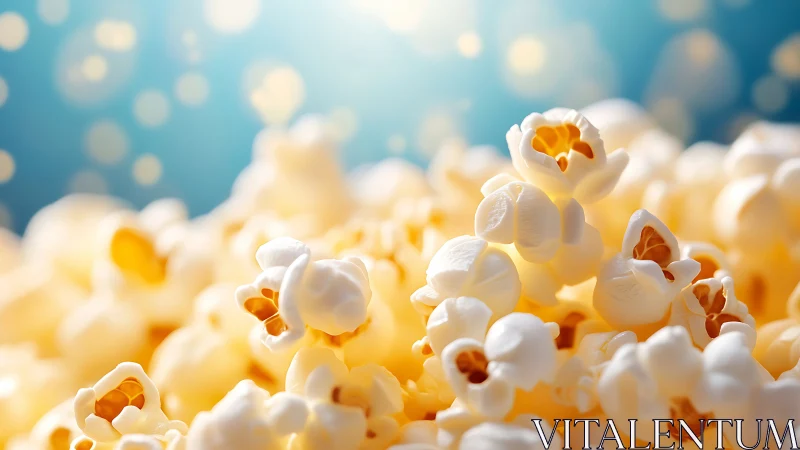 Buttery popcorn close-up under dreamy bokeh glow.