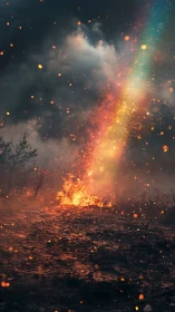 Apocalyptic flames surge skyward in cosmic fire display.