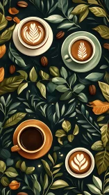 Latte leaves and forest beans swirling in midnight calm.