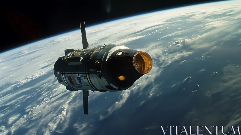 Satellite module orbits above Earth&rsquo;s curved cloud layer