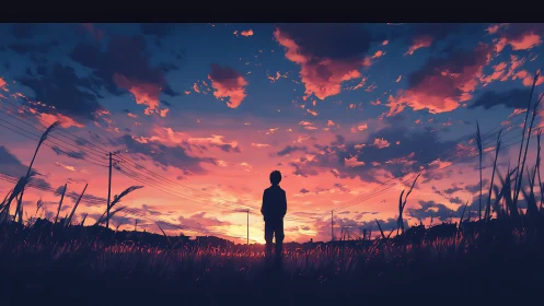 Backlit silhouette in electrically laced crimson dusk field.