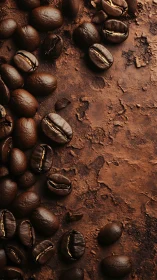 Coffee beans tumble like tiny planets across rustic soil