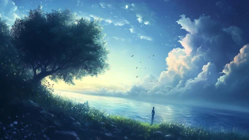 Littoral horizon study with atmospheric depth gradients at dusk.