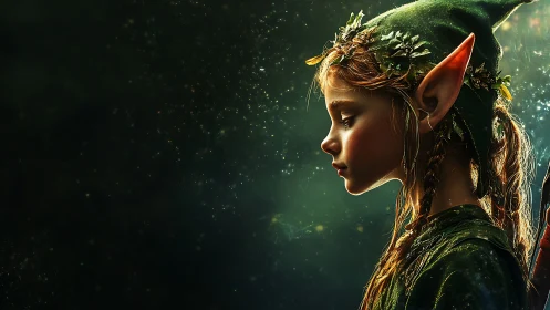 Profile view of young elf figure in dim forest light.