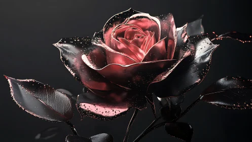 High-gloss metallic rose rendered with specular micro-particle bloom