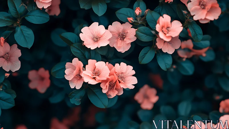 Pink garden roses with deep teal foliage displaying classic petal morphology.