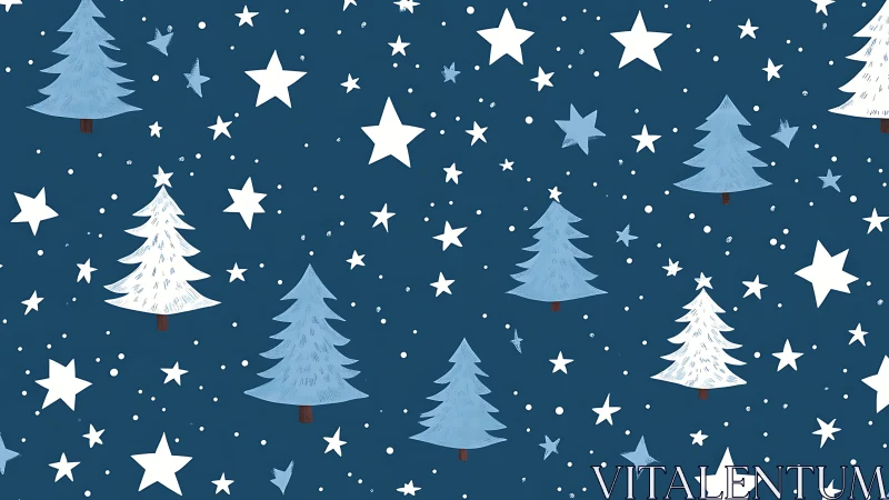 Playful winter pines under a sky of bright white stars.