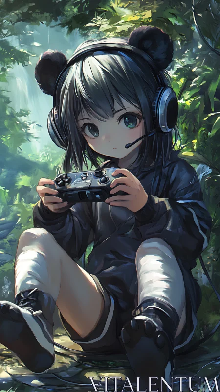 Outdoor gamer girl rendered in high-detail anime lighting study