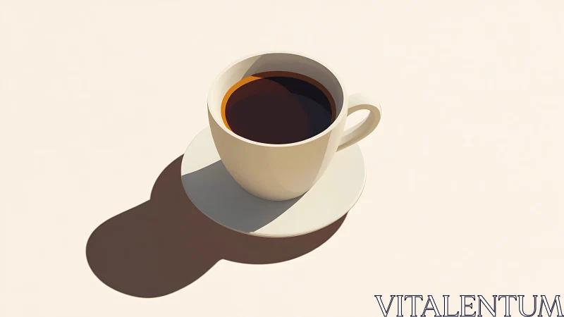 Minimalist porcelain coffee cup casts bold graphic shadow.