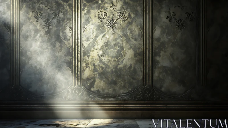 Dusty baroque wall with moody light rays and textures.