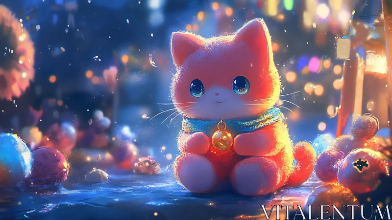 Glowing Maneki-Neko: A Lucky Cat's Enchanted Evening.