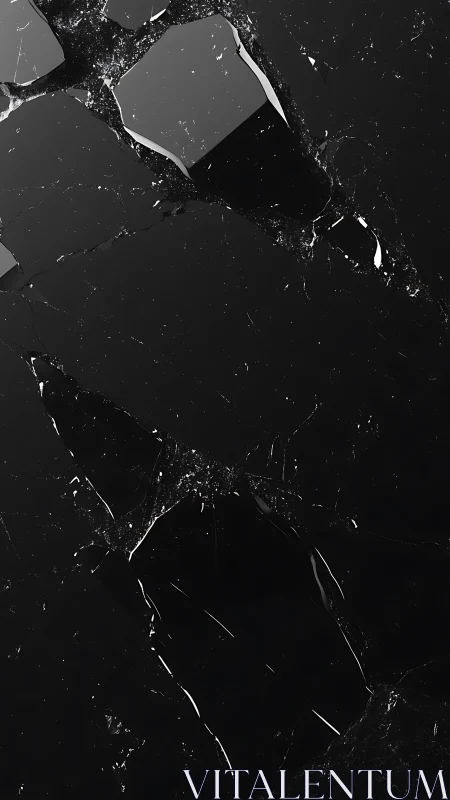 Fractured black glass surface with sharp reflective shards.