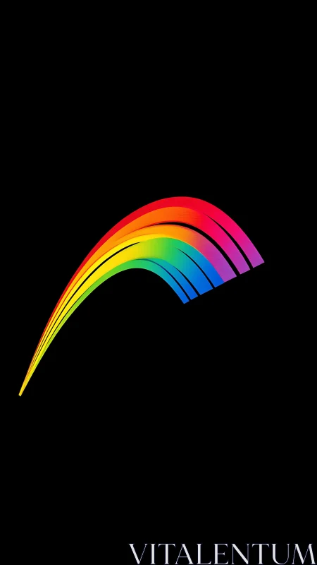 Curved rainbow light arcs on deep black minimalist field.
