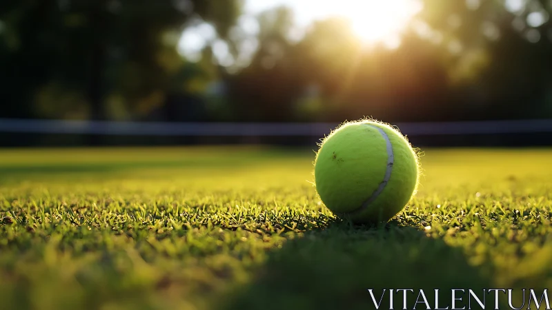 Sunlit tennis ball waits quietly on a glowing summer court