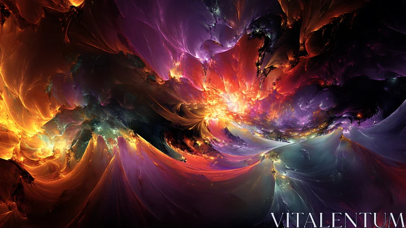 Fractal nebula explosion forms radiant chromatic vortex core