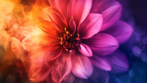 Radiant Dahlia Transitioning Through Chromatic Spectrum.