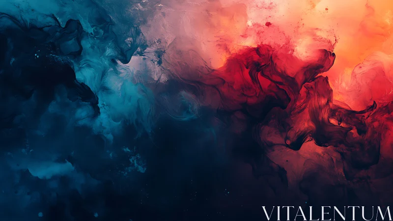 Abstract red and blue fluid color diffusion pattern study.