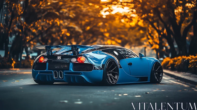Aerodynamic hypercar rear profile under bokeh-lit boulevard dusk.