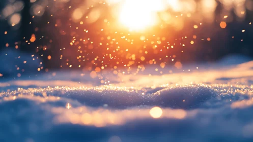 Sunrise sparks over snow, winter morning glitterstorm.