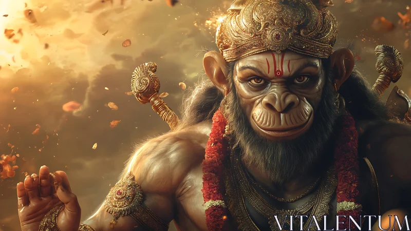 Radiant monkey-headed deity offers calm strength and blessing