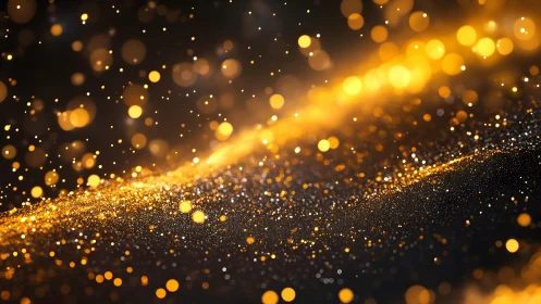 Sparkling golden bokeh lights on dark background, abstract festive style.