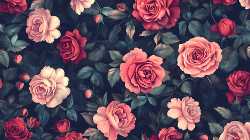 Baroque Floral Composition on Deep Navy Background.