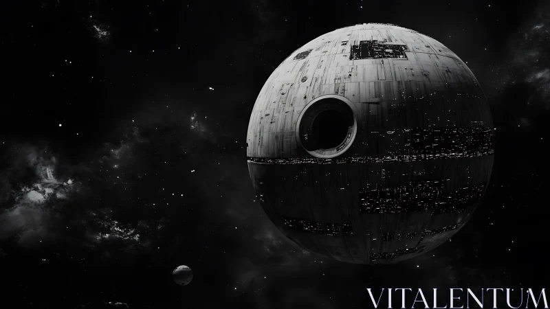 Mighty spherical space station drifts quietly in deep space