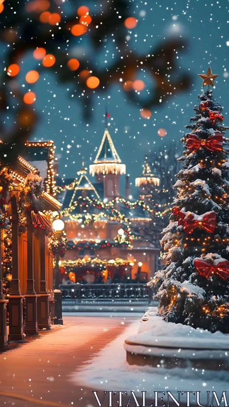 Snowlit main street glows under a storybook Christmas hush.