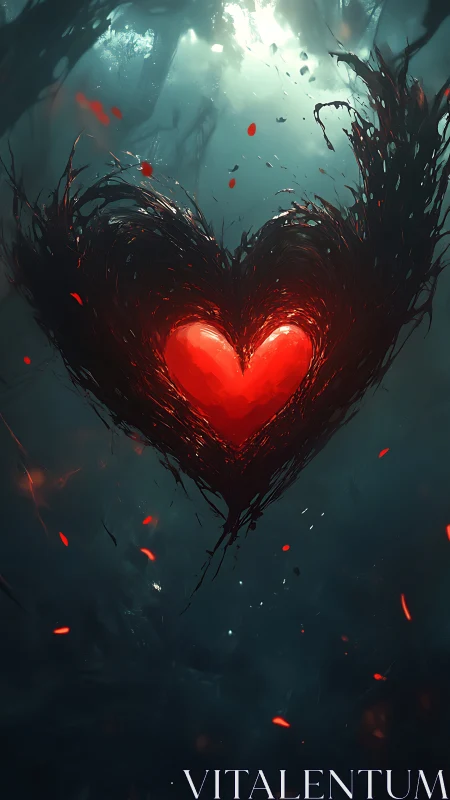Glowing Heart Surrounded by Dark Elegance.