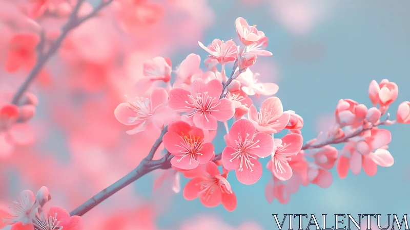 Cherry blossoms are rendered in a soft, shallow-focus study