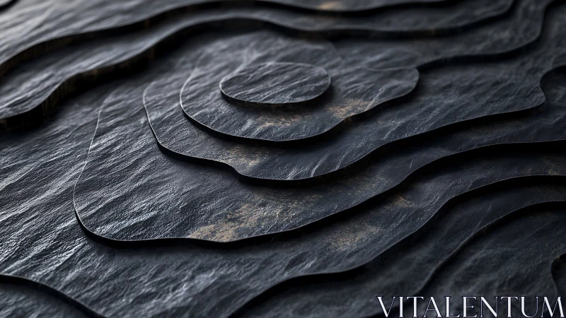 Layered dark surface forms stepped concentric contour structure