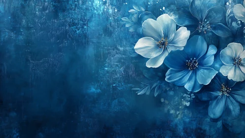 Blue Cosmos Floral Composition with White Petals Against Grunge Texture