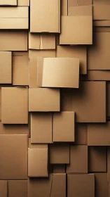 Layered cardboard box wall forming abstract geometric relief.