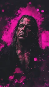 Chromatic portrait with neon magenta particulate diffusion.