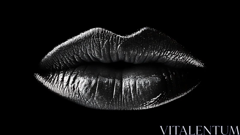 Specular monochrome macro study of reflective human lips.