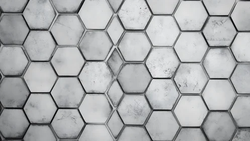 Hexagonal concrete tile lattice with weathered surface variance.