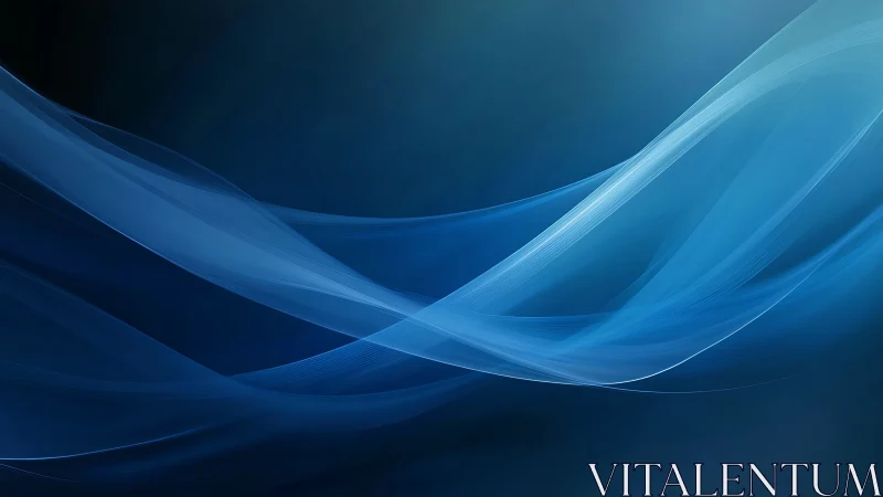 Blue translucent wave ribbons curve across dark gradient