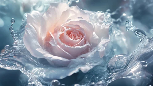Delicate Rose Dancing in Crystalline Water Splashes