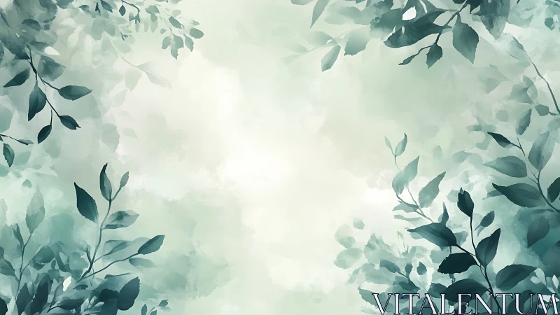 Leaf silhouettes frame a pale central gradient field