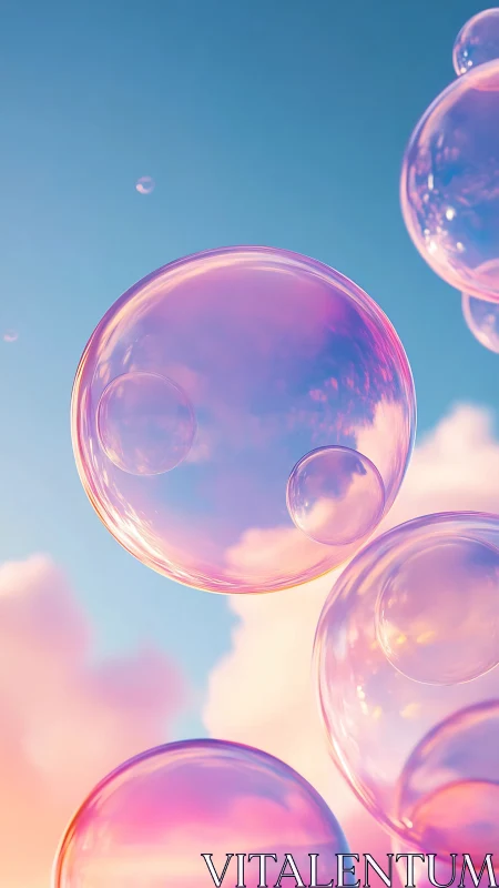 Soap bubbles float against softly lit pastel evening sky