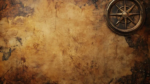 Weathered parchment wall with antique brass compass rose.