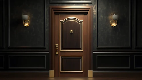 Midnight hotel door glowing with quiet golden secrets.