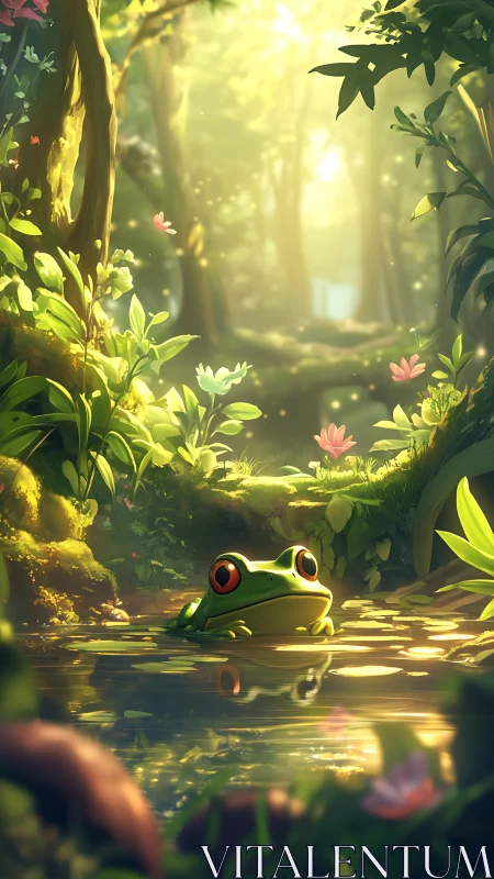 Forest daydream lets a bright-eyed frog star in liquid light
